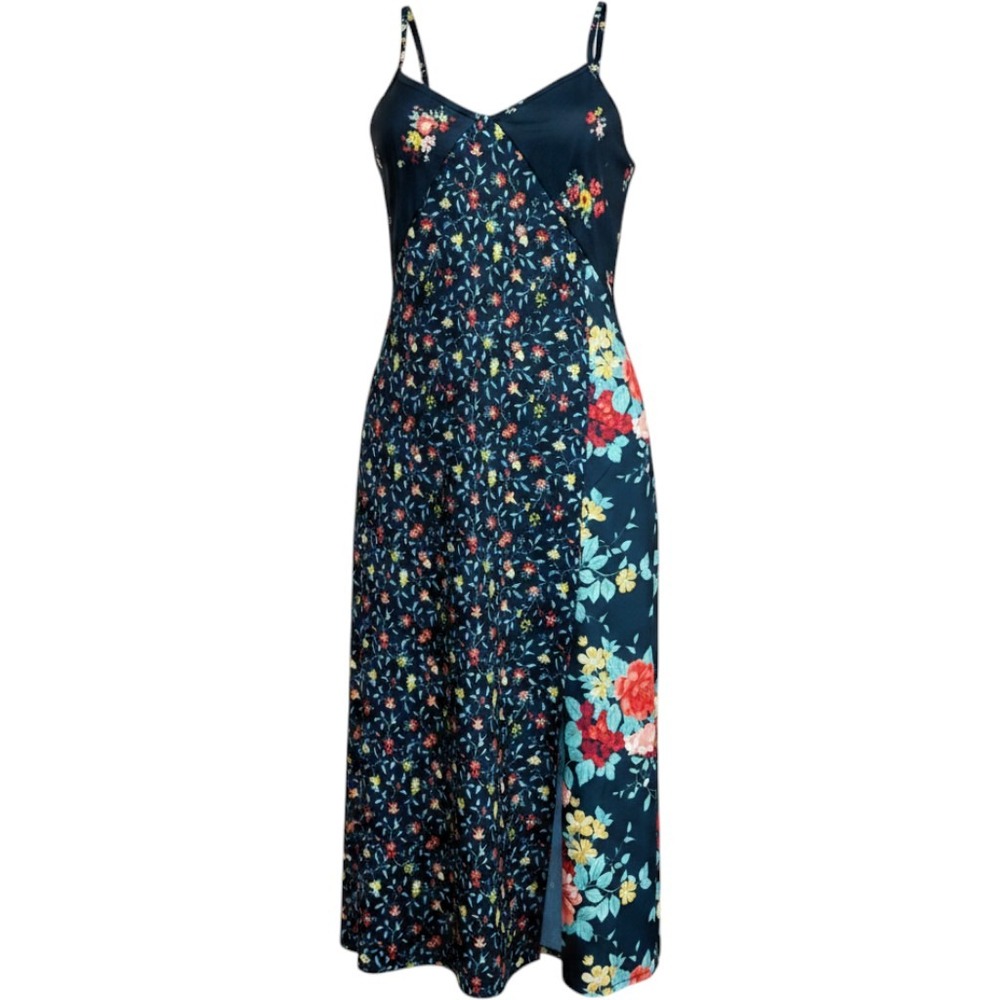 American Eagle AE Studio Floral Patchwork Midi Slip Dress Black Womens M